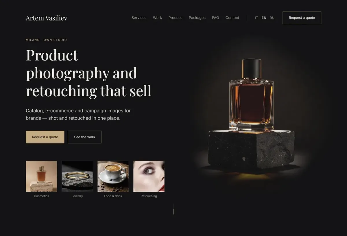 Preview of the home page of Artem Vasiliev Photo Studio